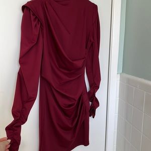 Asymmetric dark red mini dress, size S